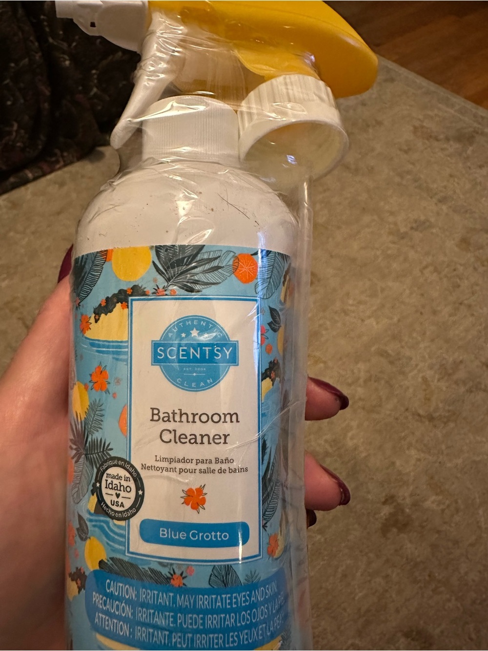 Scentsy Blue Grotto Bathroom Cleaner - Blue and Yellow Bottle
